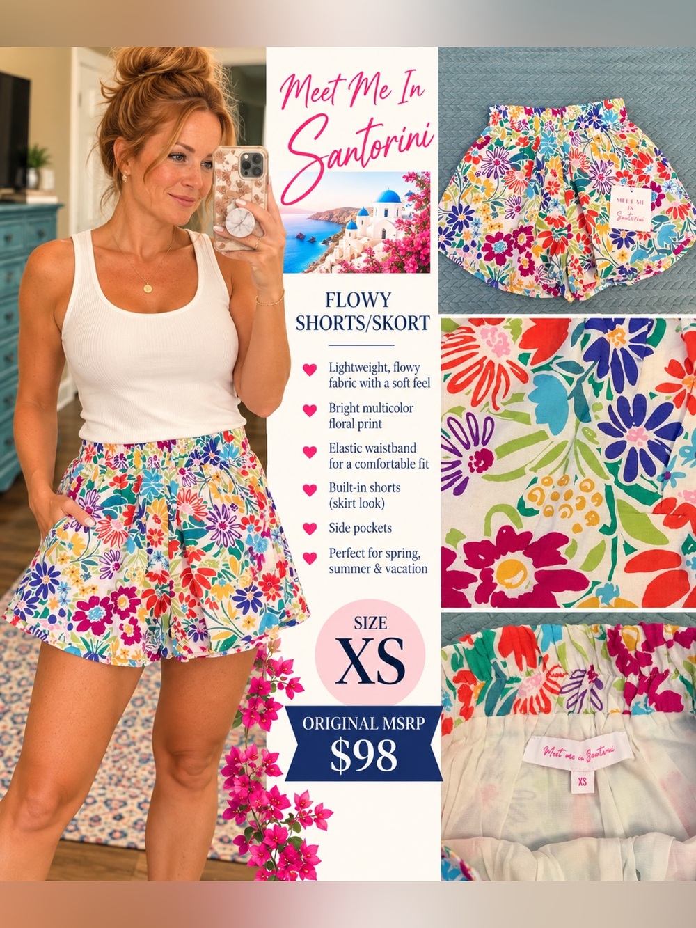 Meet Me in Santorini Floral Flow Shorts - Multicolor